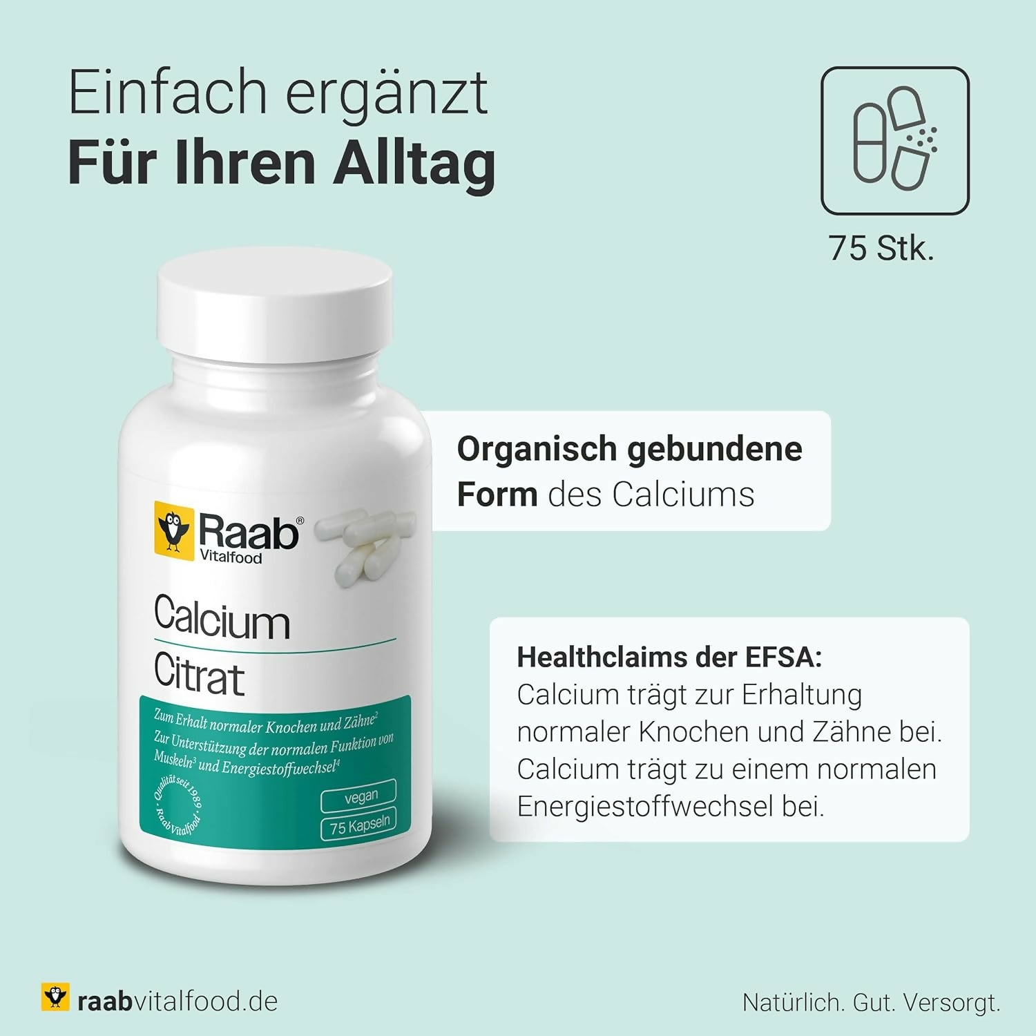 Raab Vitalfood - Calciumcitrat - 75 Kapseln