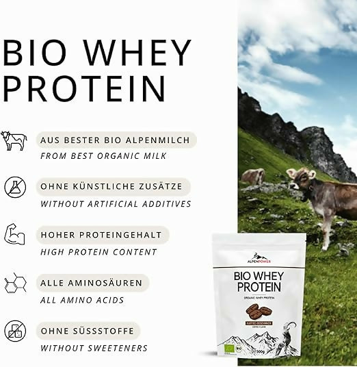 AlpenPower - Bio Whey Protein (Kaffee, Zitrone, Apfelstrudel, Joghurt-Wildberry) - 500g
