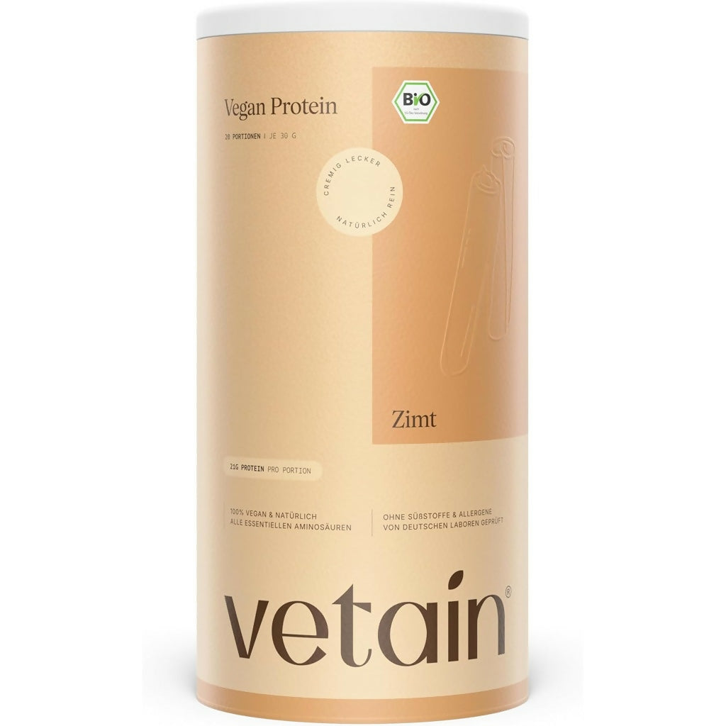 Vetain - Vegan Protein Pulver (Vanille, Haselnuss, Iced Coffee, Matcha-Latte, Zimt, Waldbeere, Schokolade) - 600g