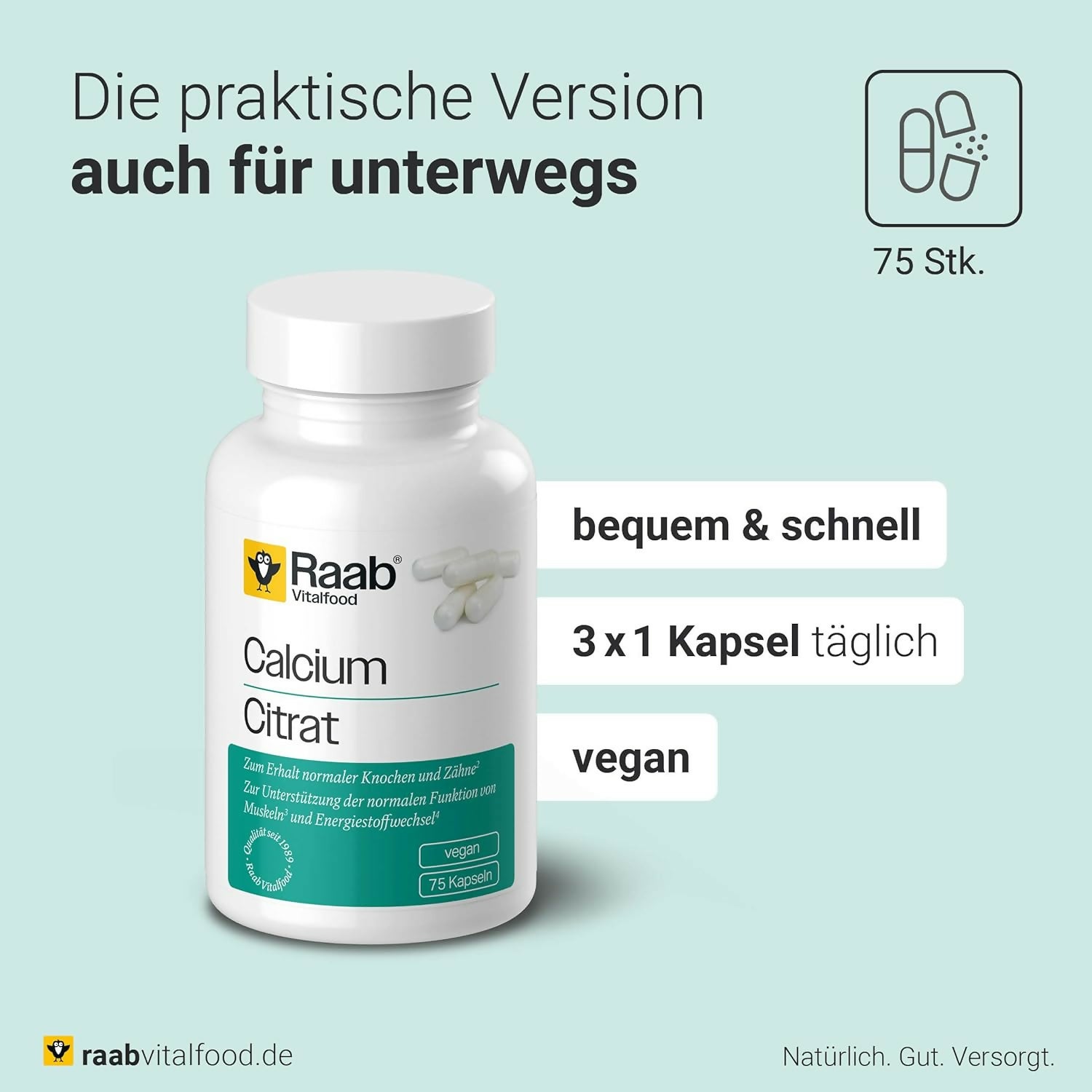 Raab Vitalfood - Calciumcitrat - 75 Kapseln