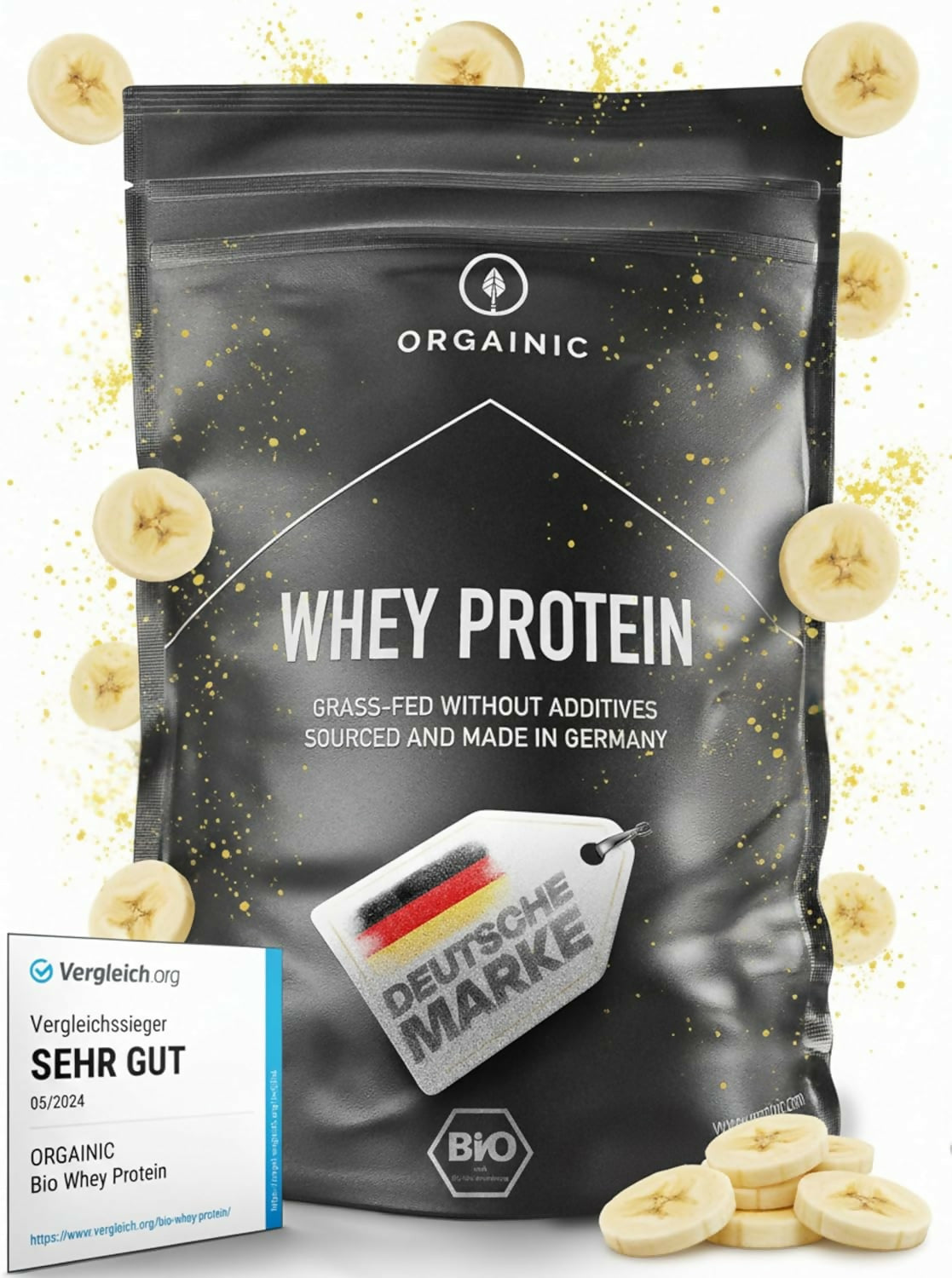 Orgainic - Bio Whey-Proteinpulver (Neutral, Vainille, Erdbeere, Himbeere, Banane)) - 1000g