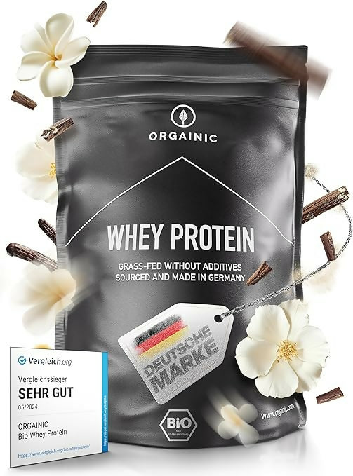 Orgainic - Bio Whey-Proteinpulver (Neutral, Vainille, Erdbeere, Himbeere, Banane)) - 1000g