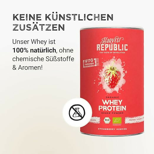 Harvest Republic - Bio Whey Protein Pulver (Erdbeere, Schoko, Vainille, Wildheidelbeere, Banane) - 750g