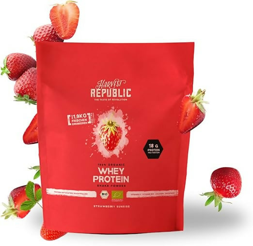 Harvest Republic - Bio Whey Protein Pulver (Erdbeere, Schoko, Vainille, Wildheidelbeere, Banane) - 750g