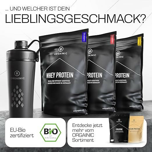 Orgainic - Bio Whey-Proteinpulver (Neutral, Vainille, Erdbeere, Himbeere, Banane)) - 1000g
